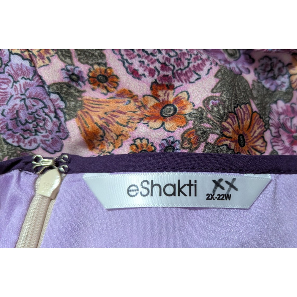 eShakti sz 2X 22W Dress Fit & Flare multi color floral print short sleeves 1288 - Picture 5 of 6